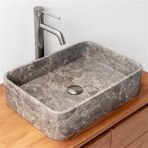 Lavabo Da Appoggio X Cm In Marmo Levigato Grigio Chiaro Artizan