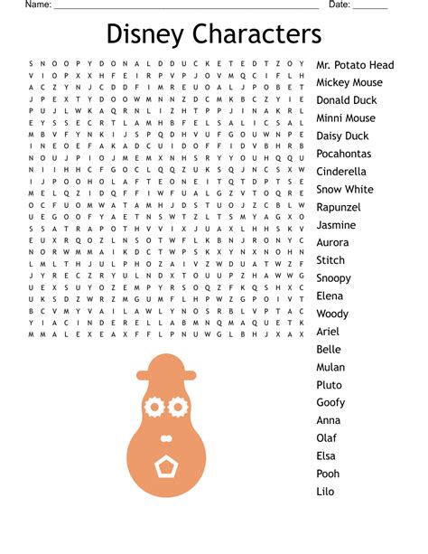 Disney Characters Word Search Wordmint