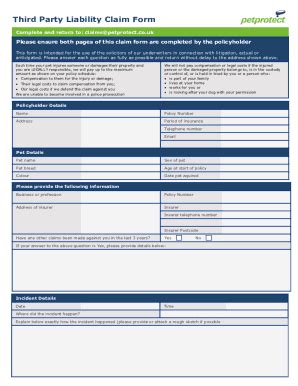 Fillable Online THIRD PARTY LIABILITY CLAIM FORM Fax Email Print