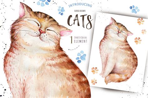 Watercolor Cats Collection By Peace Shop Thehungryjpeg