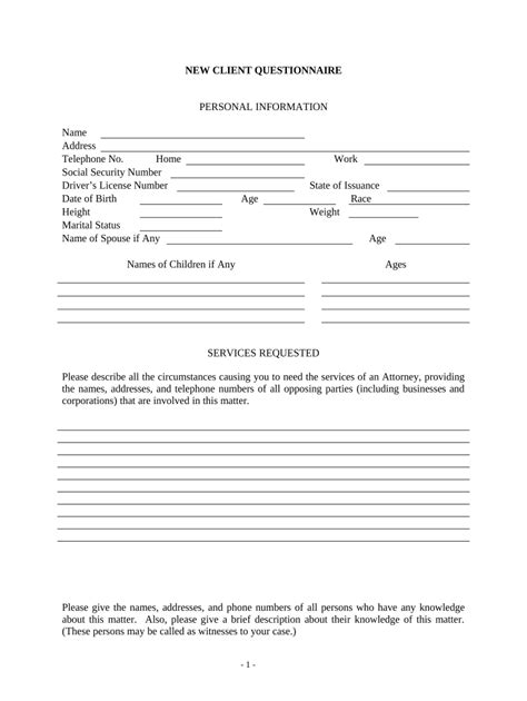 New Client Questionnaire Form Fill Out And Sign Printable Pdf Template Airslate Signnow