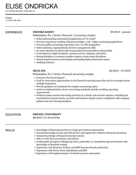 Senior Financial Accounting Analyst Resume Samples Velvet Jobs