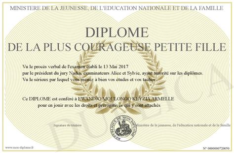 Diplome De La Plus Courageuse Petite Fille