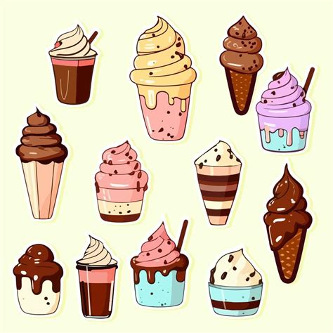 Illustration Of Ice Cream Icons Set In Sticker Style 23078657 Vector