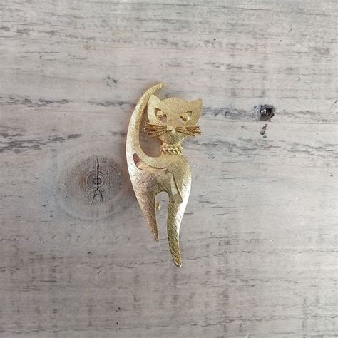 Manselle Jewelry Vintage Mamselle Gold Tone Cat Brooch Pin Mid