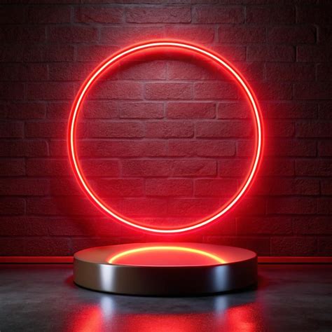 Red circle neon background with cylinder platform suitable for product ...