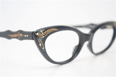 Black Cat Eye Glasses Vintage Rhinestone Cateye Frames Nos Vintage