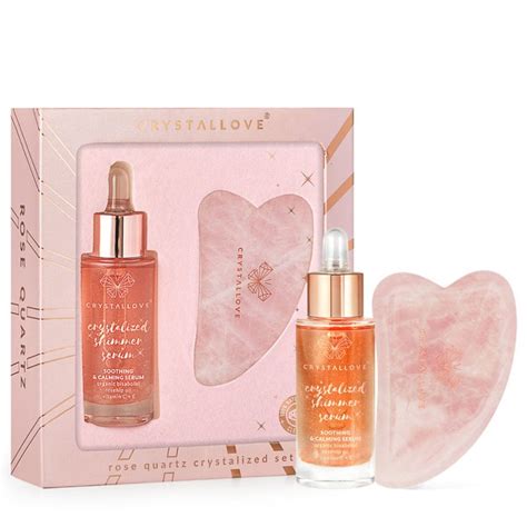 Crystallove Rose Quartz Crystalized Set Face Serum With Rose Quartz And Gua Sha Massage Plate