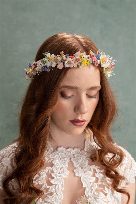 Meadow Colorful Hair Crown Bridal Flower Hair Wreath Wild Flowers Headpiece Wildflowers Bridal