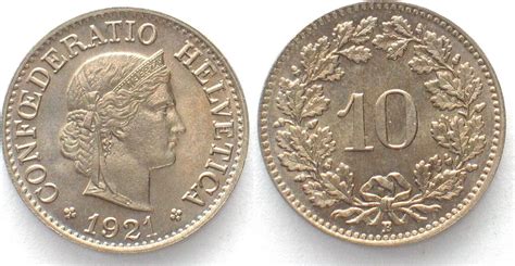 Schweiz SWITZERLAND 10 Rappen 1921 Cu Ni BU MA Shops