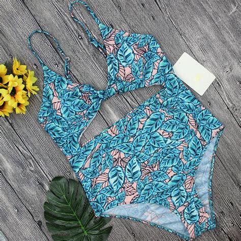 Bikini Blue Floral Hollow Out Women Sexy Bikinis Mujer Brasileno