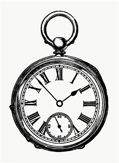 Drawing Of An Antique Pocket Watch Free Image By Rawpixel