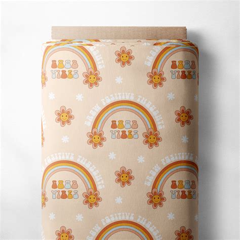 Retro 70s 60s Hippie Groovy Flower Rainbow Daisy Happy Smile Floral Face Seamless Repeat Pattern