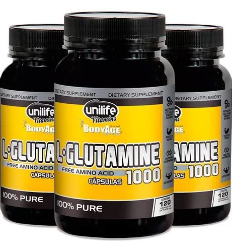 Kit 3 L glutamina 100 Pura Unilife 120 Cápsulas Sabor Sem sabor