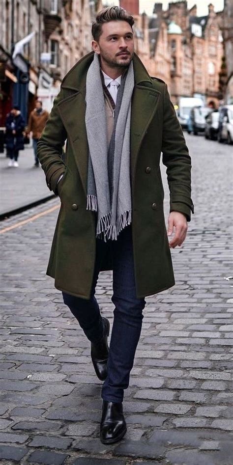 Men Trench Coat Dark Green Double Breasted Style Slim Fit | Etsy