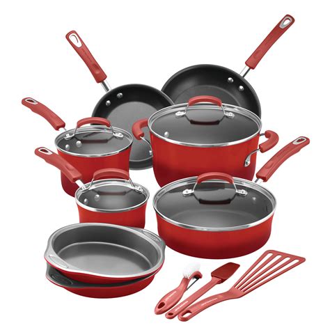 Rachael Ray 15-Piece Hard Enamel Nonstick Cookware Set Aluminum Red | eBay