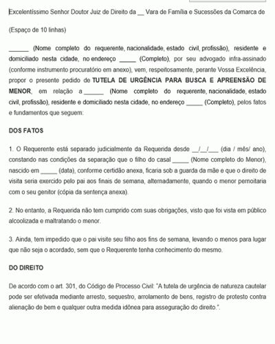 Modelo De Peti O A O De Busca E Apreens O De Menor Cpc Lei