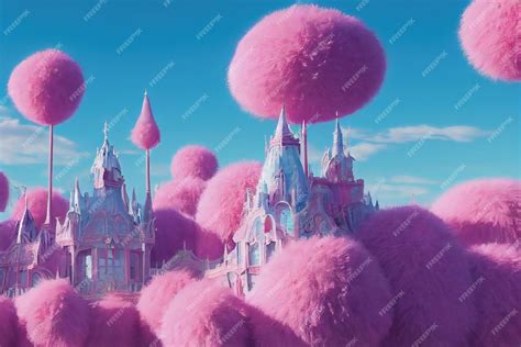 Premium Photo Pink Fairytale Castle With Fluffy Pink Clouds In The