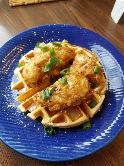 Homemade Fried Chicken And Buttermilk Waffles With A Spicy Maple