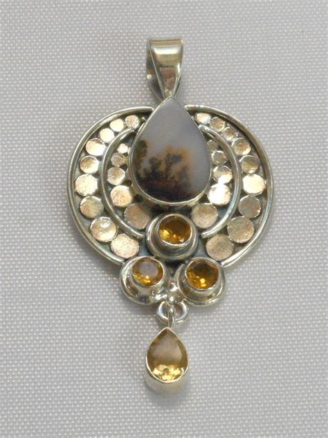 Artisan Dendritic Opal And Sterling Pendant With Citrine Quartz