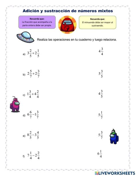 Adición Y Sustracción De Números Mixtos Worksheet