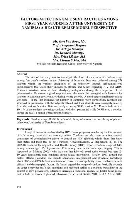 PDF FACTORS AFFECTING SAFE SEX PRACTICES AMONG FIRST YEAR STUDENTS AT