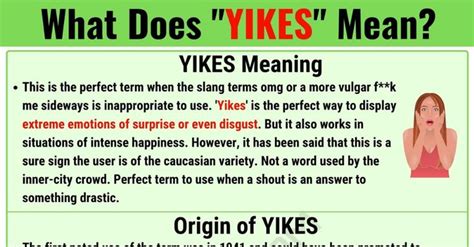 an image of what does'yikes mean? info sheet with information on it