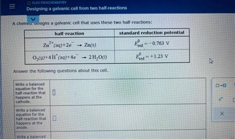 Solved O Electrochemistry Designing A Galvanic Cell From Chegg