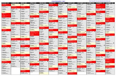 Calendario 1941 Da Stampare Con Festivita Santi E Fasi Lunari