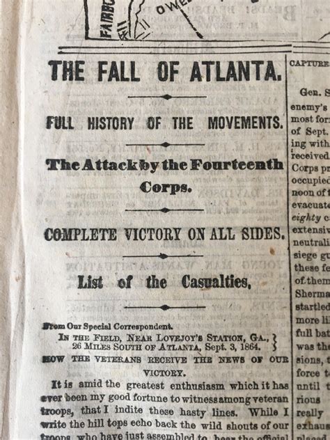 New York Tribune Sep 19 1864 Civil War Battle Of Atlanta Fine