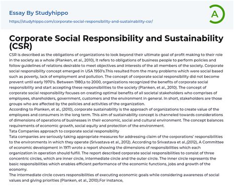 Corporate Social Responsibility And Sustainability Csr Essay Example