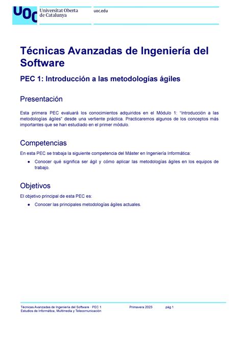 Tais Pec Enunciado T Cnicas Avanzadas De Ingenier A Del Software Pec