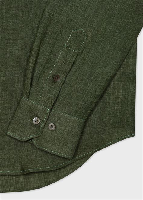 Men S Slim Fit Dark Green Linen Shirt