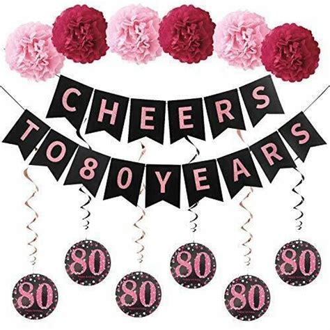 80th Birthday Party Decorations Kit Cheers To 80 Years Banner 6pcs 80