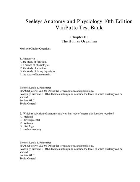 Test Bank Seeleys Anatomy And Physiology 10th Edition Notes Nation