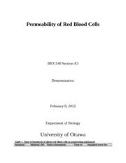 Permeability Of Red Blood Cells Lab Permeability Of Red Blood Cells