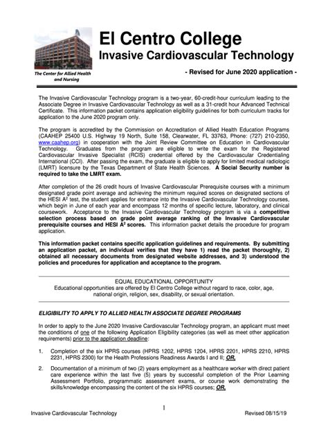 Fillable Online SPC Invasive Cardiovascular TechnologyAlamo Colleges