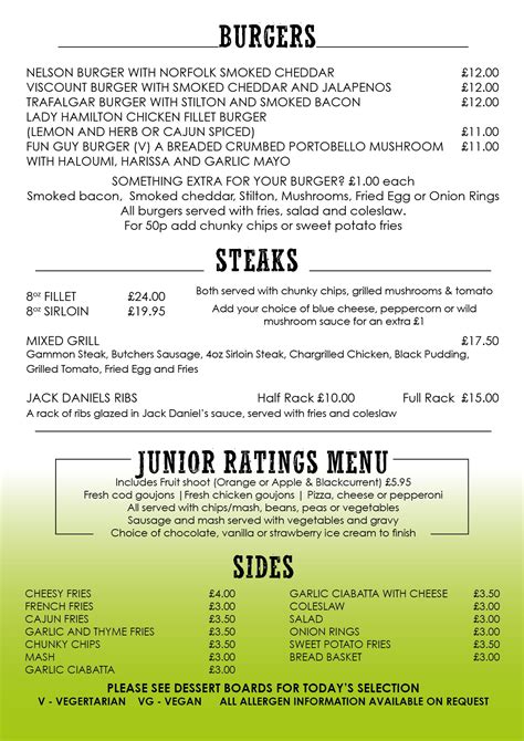 Menu – • The Jolly Sailor • Southsea
