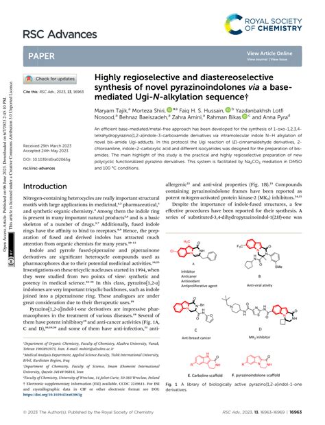 Pdf Highly Regioselective And Diastereoselective Synthesis Of Novel