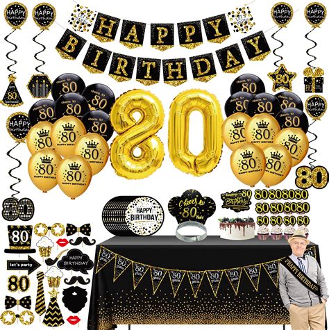 9pcs Blue Gold 80th Birthday Decorations Blue 80th Birthday