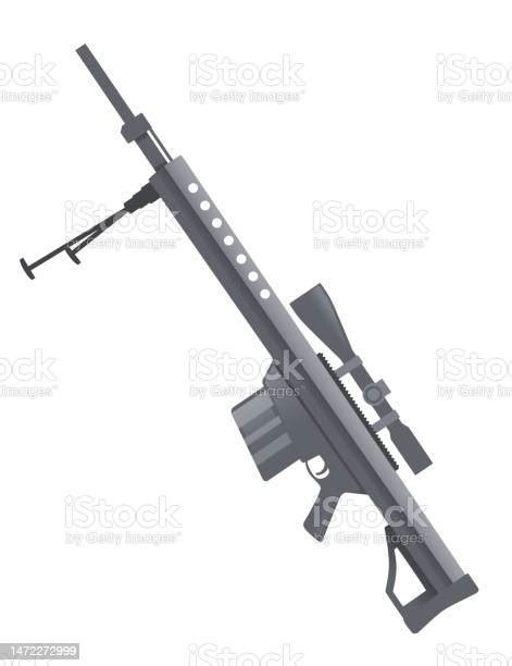 50 Cal Sniper Rifle With Scope And Bipod 50 Bmg Modern Weapon Vector