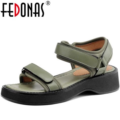 FEDONAS Platforms Women Sandals Splicing Genuine Leather Shoes Woman