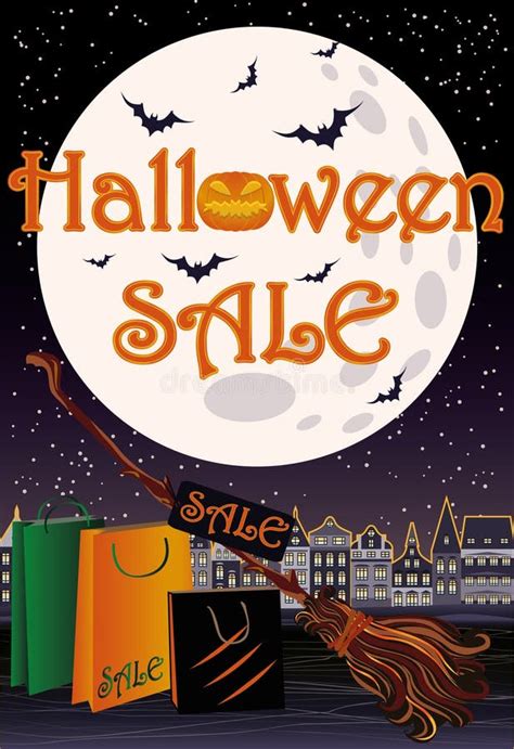 Happy Halloween Sale Witch Shopping Card Stock Vector Illustration Of