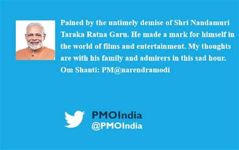 Pm Condoles Untimely Demise Of Shri Nandamuri Taraka Ratna