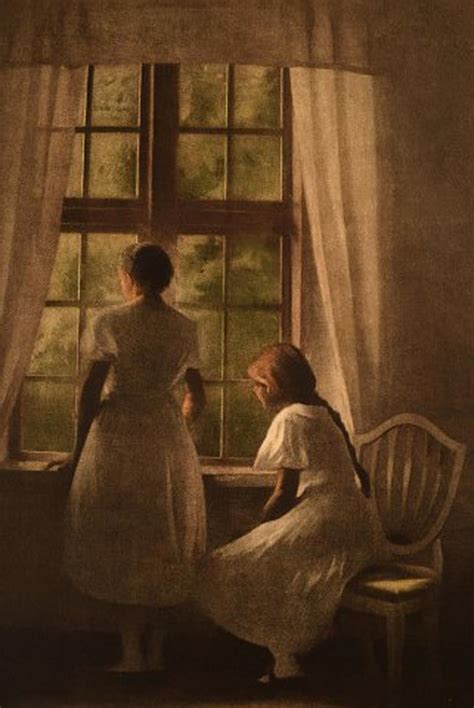 Peter Ilsted Interior With Two Girls At The Window Mezzotint In