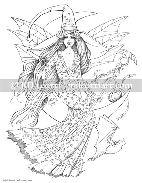 Faerie Queen Faerie Witch Halloween Grayscale Adult Coloring Etsy