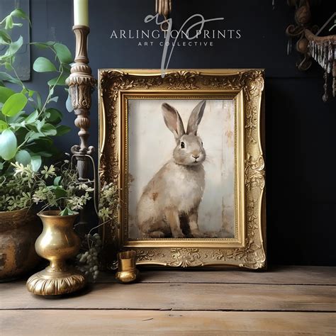 Vintage Rabbit Print Bunny Rabbit Painting Vintage Printable Wall Art