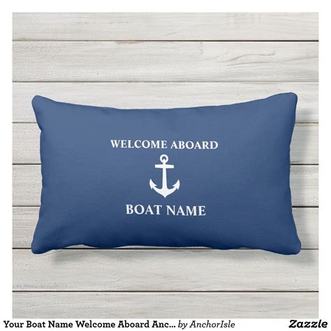 Your Boat Name Welcome Aboard Anchor Blue Lumbar Pillow