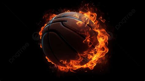 The Basketball Ball On Fire On Black Background 3d Illustration Of