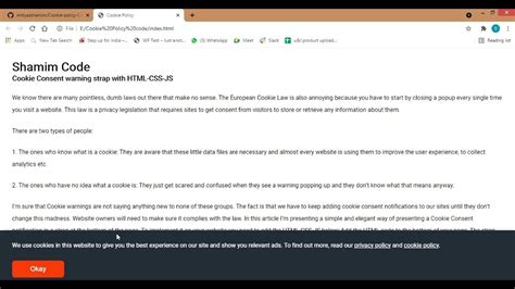 Create A Cookie Consent Popup How To Add Cookie Consent Html Css Js With Free Source Code